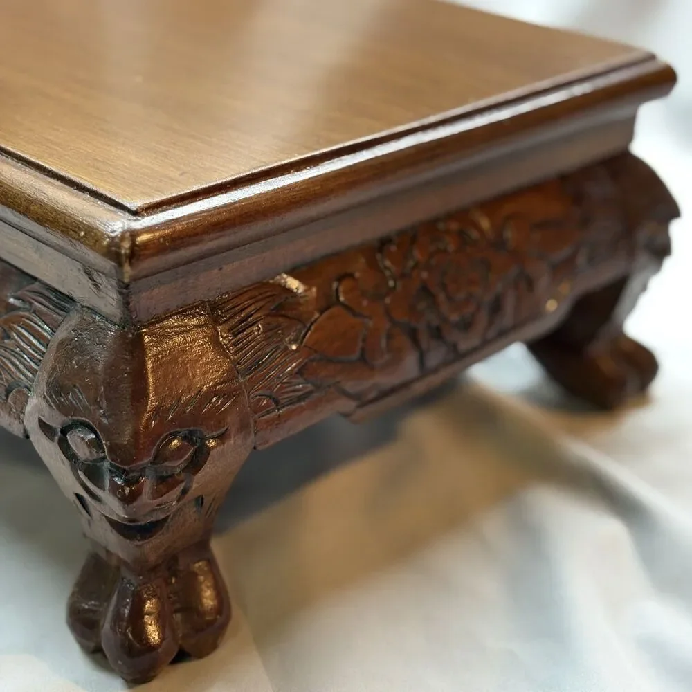 Carved Wood plant stand Ji-chi Wood Square Dragon  - Peoples Republic of China